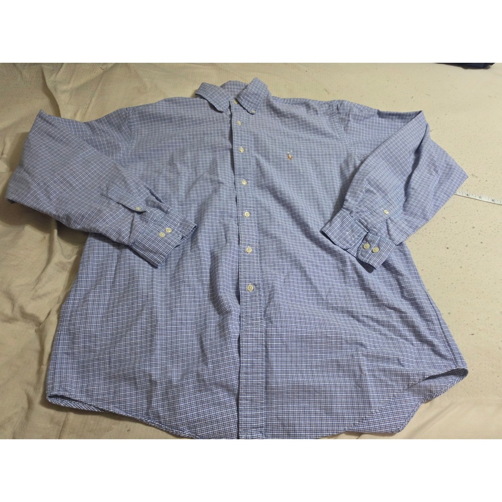 Ralph Lauren Yarmouth Mens 16.5 34/35‎ Blue White Check Cotton Oxford Shirt